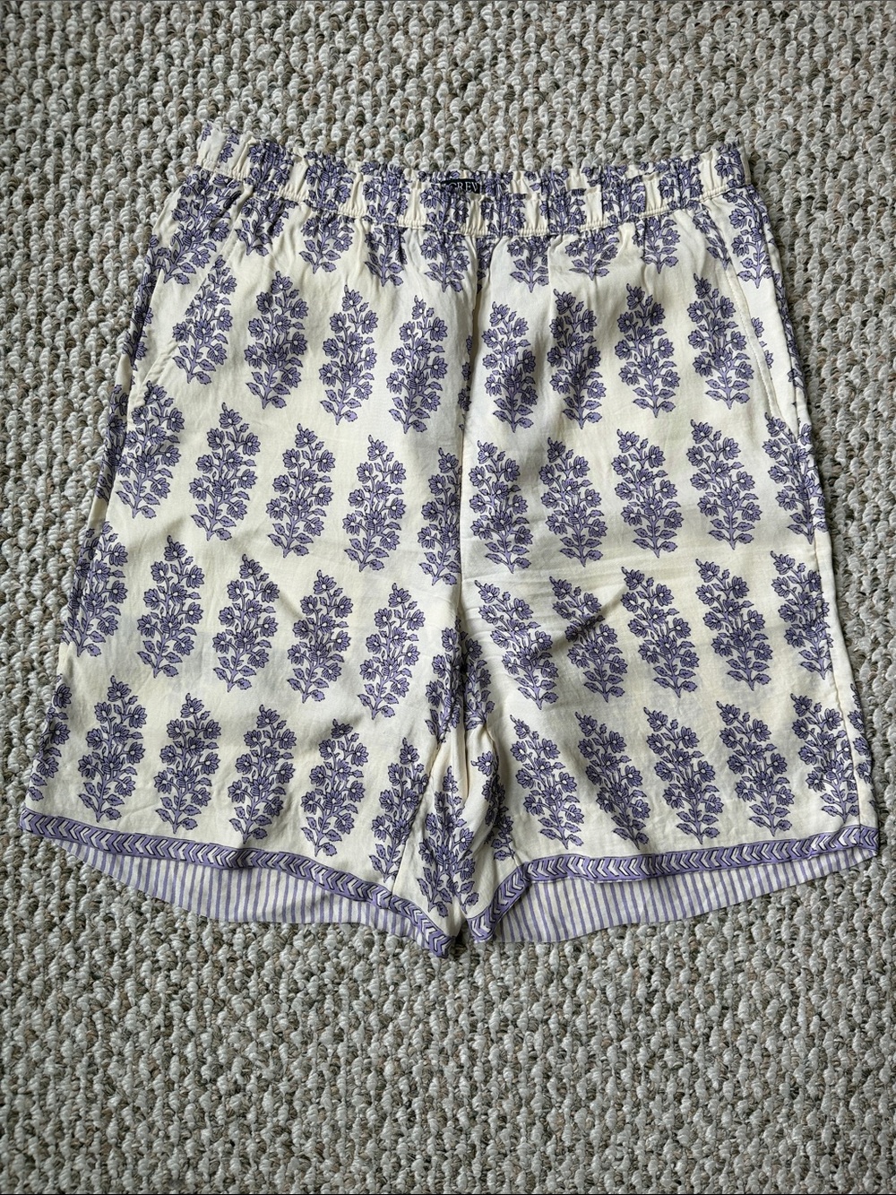 J. Crew Block Print Soleil Cream Shorts with Purple Floral Print